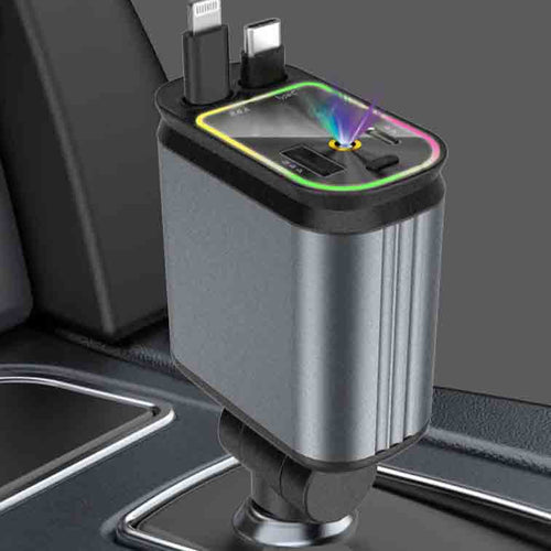 4-in-1 Car Mobile Phone Charger Dual Retractable Cable with Star Top Projection Lamp